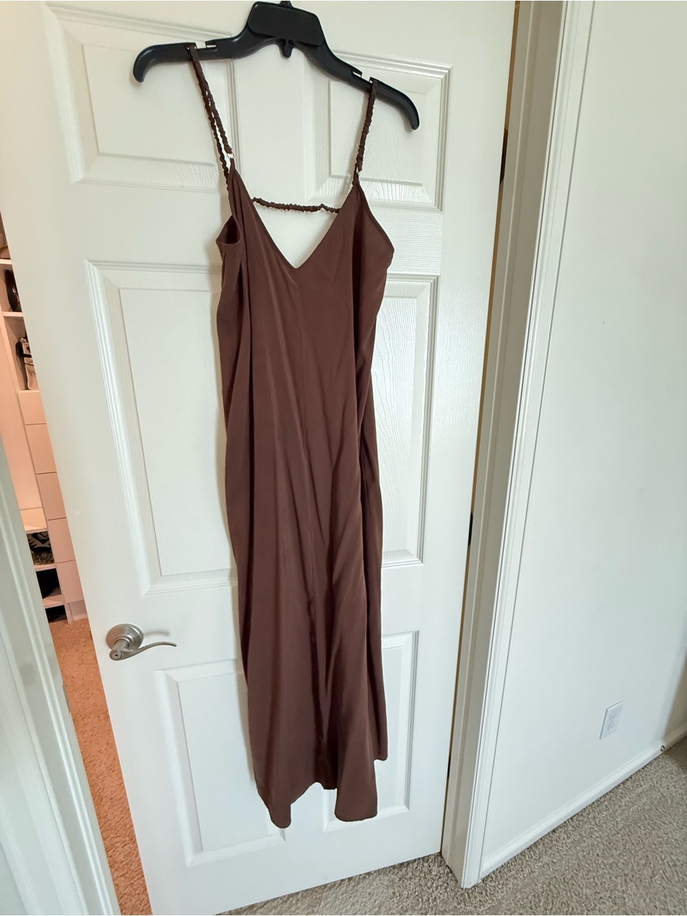 Zara Dress in Brown - Elegant V-Neck Spaghetti Strap